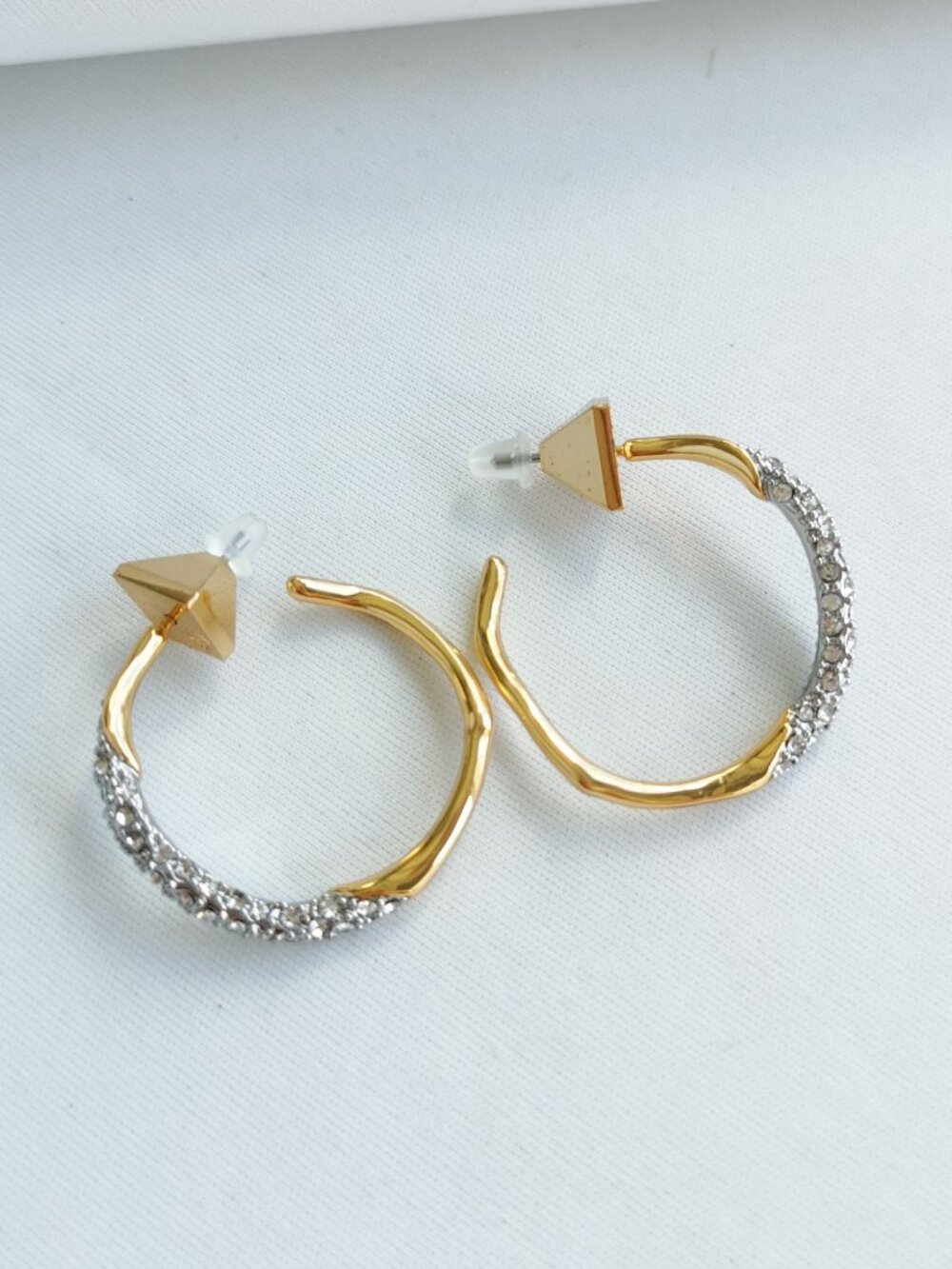 Alexis Bittar Gold and Silver Crystal Hoop Earrings - Picture 4 of 4